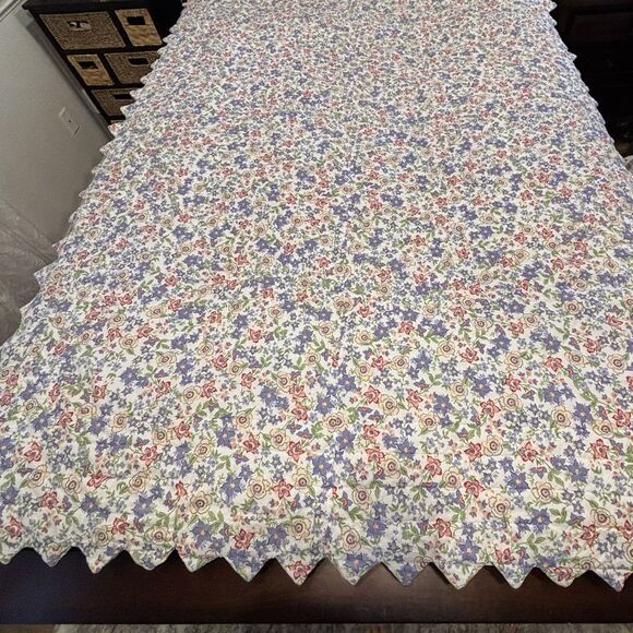 Vintage American Folk Art Quilt Scalloped Triangle Trim Reversible Full 82x63 - Picture 6 of 11